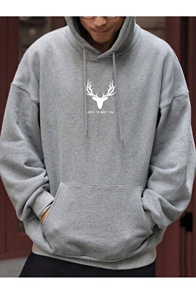 modaberry Φούτερ με λογότυπο Geyik - Φούτερ με κορδέλα με γκρι στάμπα