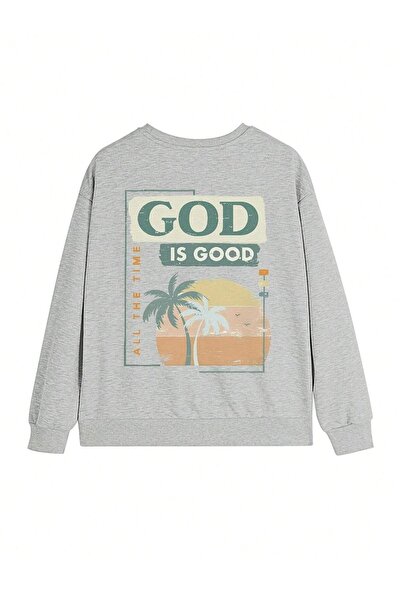 Mythologie Is Good Palmiye Світшот - Сірий з принтом Oversize з шардоном та велосипедним коміром