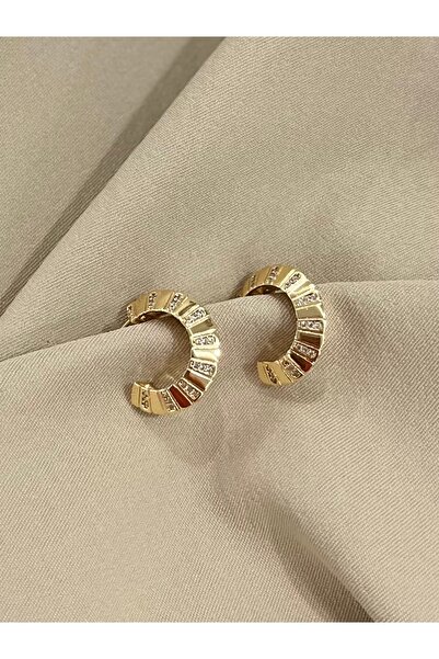 Twinssis Accessories Özel Seri İki Renkli Zirkon Taşlı Yassı Köşegen C Model Küpe