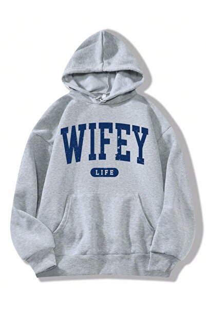 coolart Φούτερ Wifey - Γκρι με στάμπα Oversize με κουκούλα