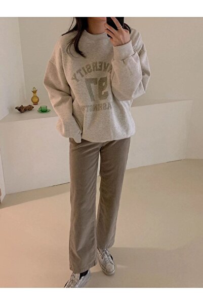 Mythologie Φούτερ University 97 - Γκρι εμπριμέ Oversize βολάν λαιμόκοψη