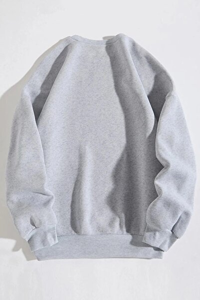 Mythologie Суитшърт с акула - сив, с принт, с голям размер, с принт на акула и обло деколте