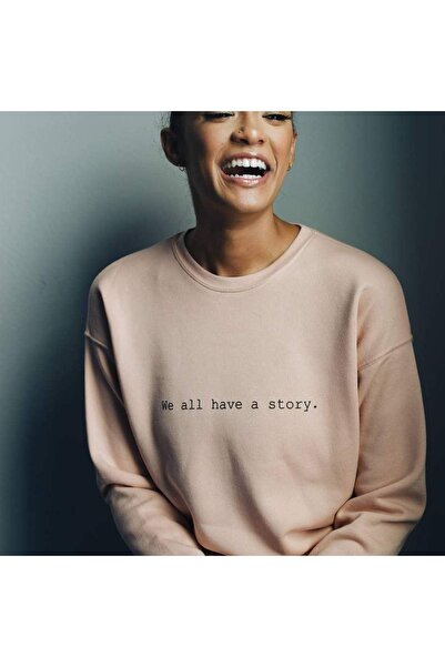 Mythologie Story Winter Thick Sweatshirt - Beige Printed Oversize Crew Neck