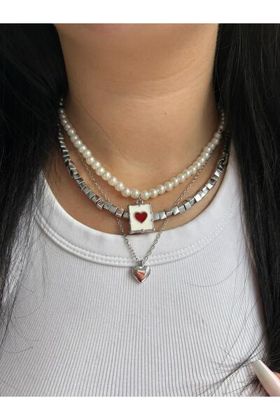 Fiamoss قلادة مكونة من 3 قطع بتصميم على شكل قلب