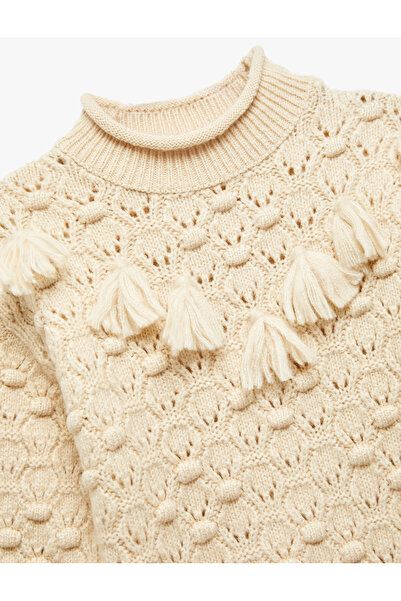 Koton Turtleneck Long Sleeve Tassel Knit Sweater