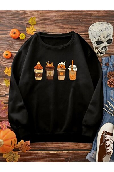 modaberry Rattymoda Hanorac unisex cu decolteu tip bicicletă cu imprimeu negr...