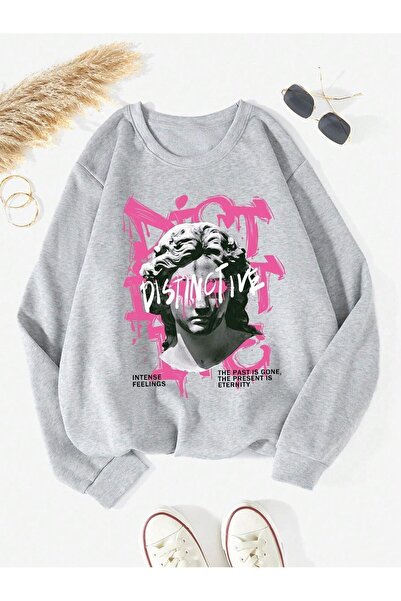 modaberry Χειμερινό χοντρό φούτερ Distinctive Feelings - Γκρι με στάμπα Overs...