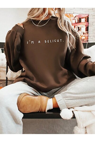 SeusCraft سويت شيرت ديلايت - بني مطبوع كبير الحجم برقبة دائرية