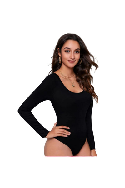 Fstyle Plain black long sleeve bodysuit