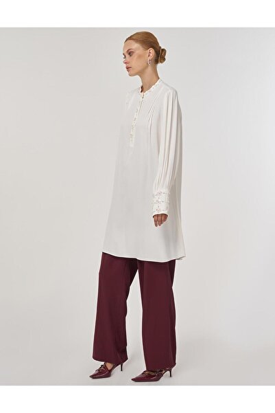 Kayra Embroidered Stylish Tunic Ecru