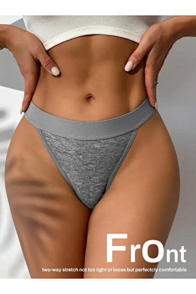 NADIA 6 Perechi de Chiloti Tanga, Negru+Gri+Caisă+Verde+Roz+Albastru, Masura S, 95% Bumbac, 5% Elastan