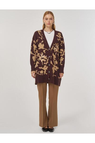Kayra Payet İşlemeli Triko Hırka Kahve