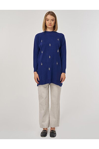 Kayra Taş İşlemeli Triko Tunik İndigo