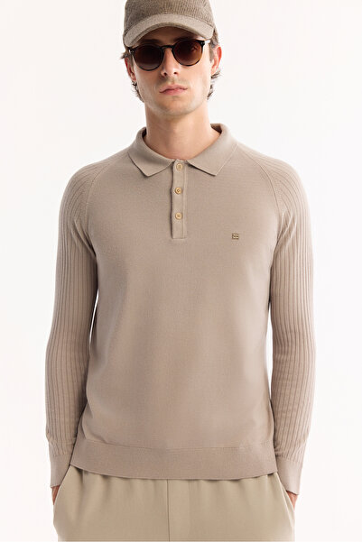 Avva Erkek Vizon Polo Yaka Düğmeli Soft Touch Dokulu Triko Regular Fit Kazak A52Y5030