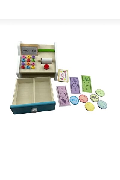 OEM Jucarie educativa din lemn, casa de marcat cu sertar si accesorii, 16,5x1...