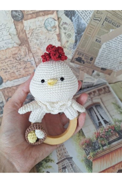 CARMELİNA Chicken Knitted Rattle, Newborn Toy