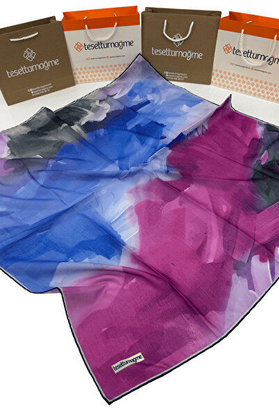 Tesettürnağme وشاح قطني ناعم TN2006 بنمط الباتيك بنفسجي-إنديجو-01