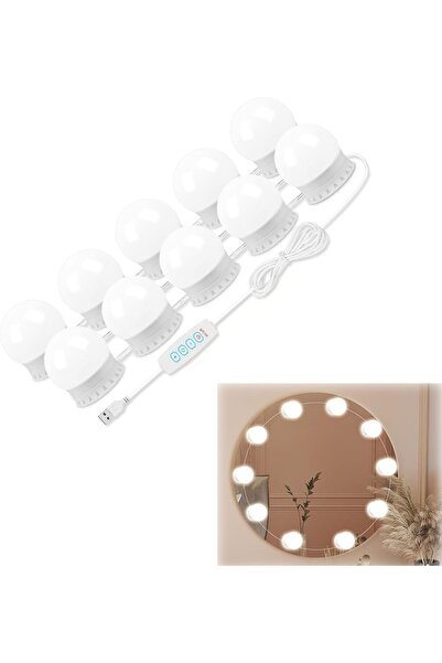 Generic 10 مصابيح قابلة للتعتيم 3 درجات الوان بنمط هوليوود للمكياج وغرفة الملابس والحمام - تعمل بمنفذ USB