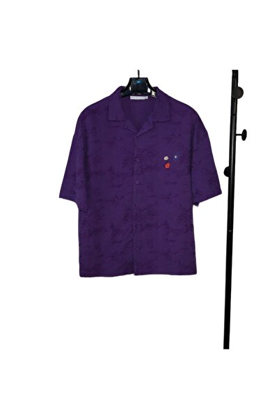 Red Planet Oversized Men’s Short Sleeve Shirt with Embroidery