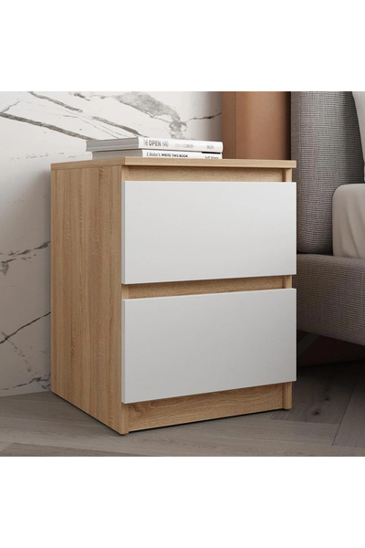 VariFurnx طاولة جانبية بسيطة لغرفة النوم بمقاس 40*40*55 سم مع درجين للتخزين. طاولة جانبية بسيطة لغرفة النوم مع درجين للتخزين.