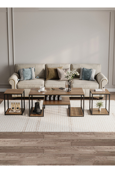 VariFurnx 120*60*45cm 3pcs Coffee Table Set Side Table Double Layer Home Sofa Center Table For Living Room