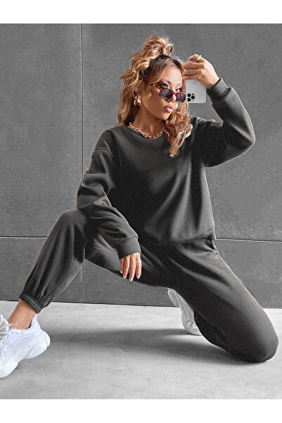 Mythologie Βασικό Σετ Διπλής Φόρμας με Στρογγυλή Λαιμόκοψη - Μαύρο Oversize με Ελαστική Αρβύλα