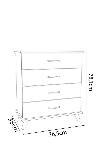 AEKA Ae-1047 Artemis Koyu Gri Şifonyer 4 Çekmeceli, Yuvarlak Kulplu, Ayaklı