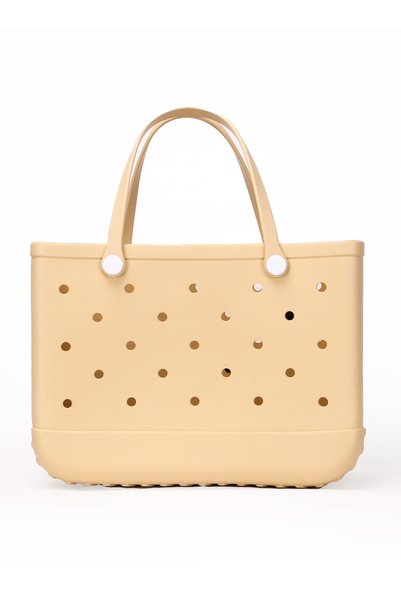 KALEIDO EVA Rubber Beach Tote Bag with 5 Summer Charms for Women & Family - (Beige - Large)