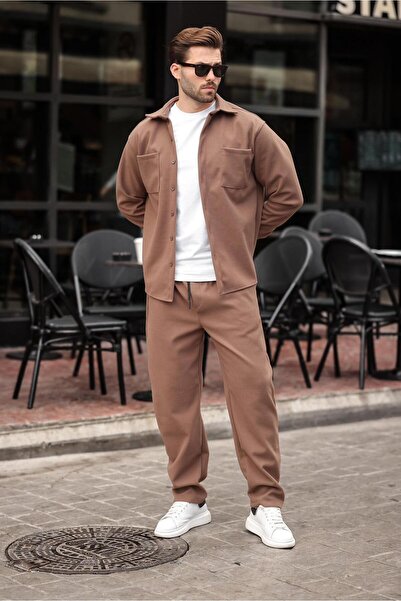 Madmext Brown Cashmere Men's Shirt Pants Two-Piece Set E7328