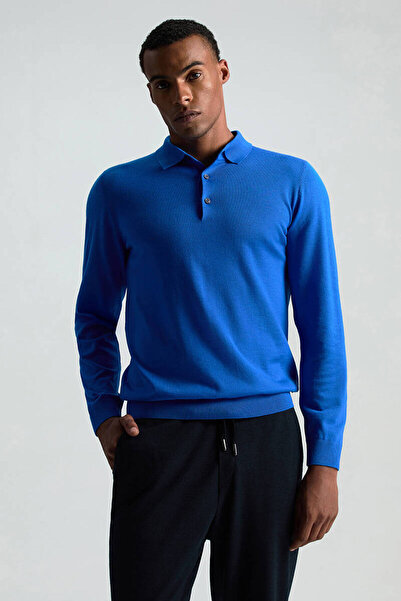 Hemington Merino Yünü Polo Yaka Mavi Triko
