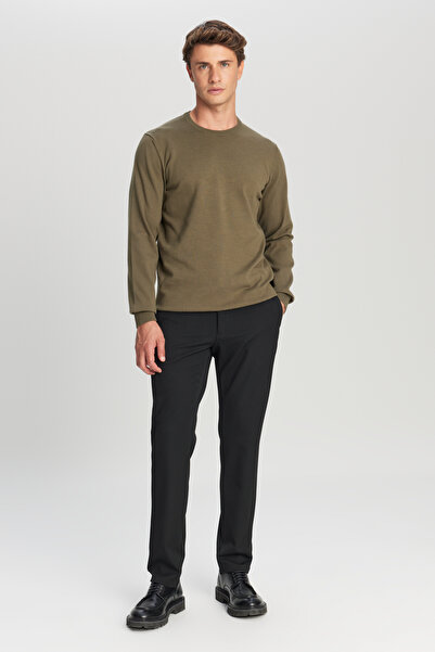 ALTINYILDIZ CLASSICS Men's Khaki Cotton Standard Fit Regular Cut Crew Neck Knitwear Sweater