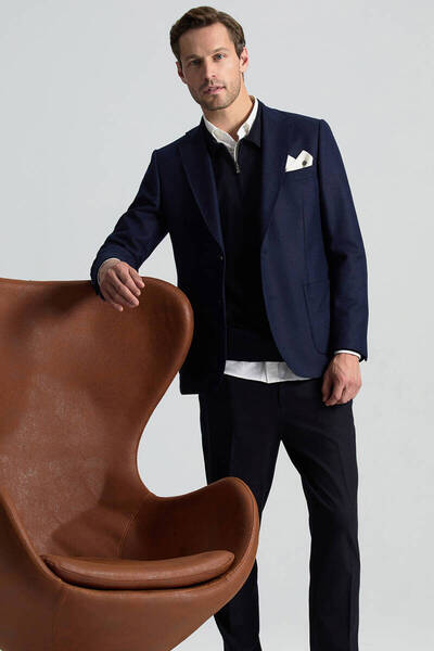 Hemington İtalyan Yün Kaşmir Karışım Lacivert Blazer Ceket
