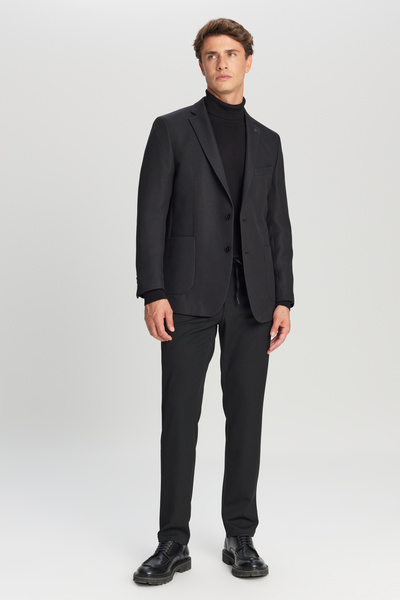 AC&Co / Altınyıldız Classics Men's Black Slim Fit Mono Collar Blazer Jacket with Pocket