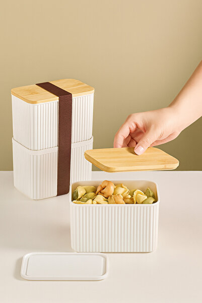 DrBambu مجموعة حاويات تخزين من طبقتين مع أغطية من الخيزران (2 × 1 لتر) - هيكل...