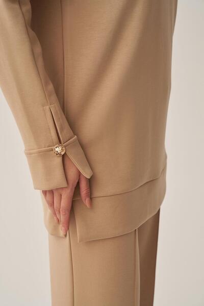 ALLDAY Μπεζ-μαλακό φούτερ με χρυσά κουμπιά