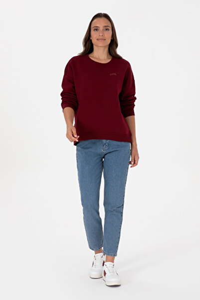 U.S. Polo Assn. Women's Burgundy Ribbed Crew Neck Basic Sweatshirt 50313586-Vr014