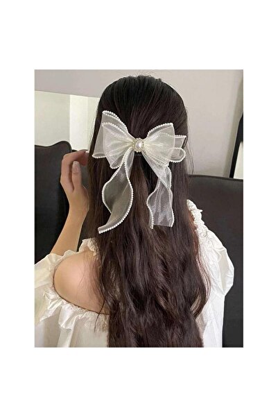 Pursehuit Φιόγκος μαλλιών, λευκό βουτύρου, με πέρλες, Aviaya C11