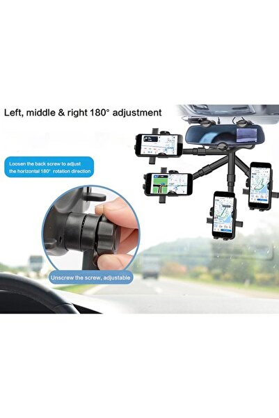 dalip Car Mount — Rearview Mirror Attachment, 360° Rotatable, Retractable, Carbon Finish, Black