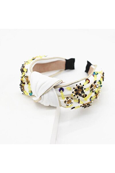 Pursehuit Bentiță albă, cu nod, flori și mărgele, Balder C1