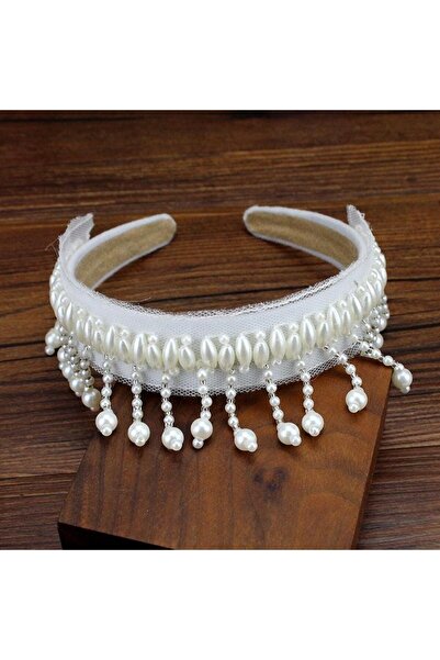 Pursehuit Bentiță albă, cu plasă și franjuri perlate, Ilva C1