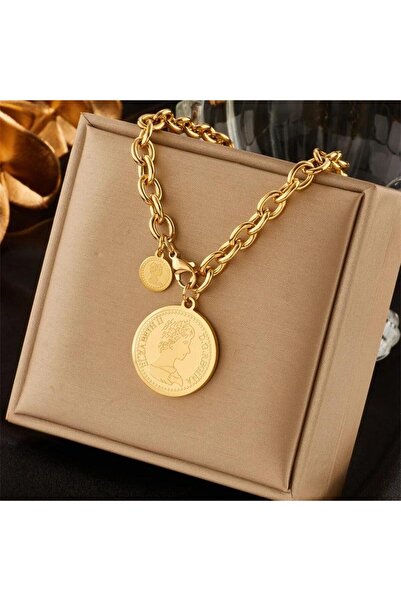 Pursehuit Colier auriu, realizat din oțel inoxidabil, cu zale și monede, sufl...