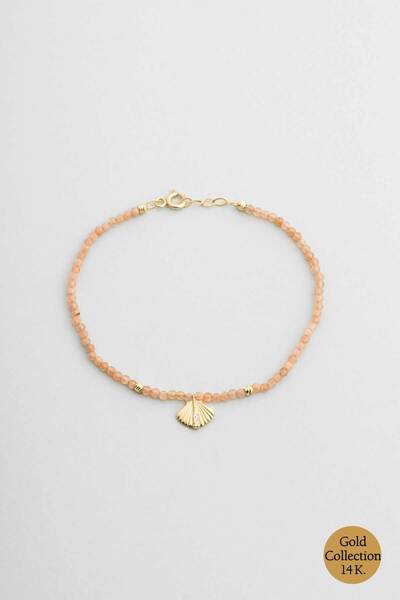 So CHIC... Deniz Kabuğu Figürlü Güneş Taşlı 14 Ayar Altın Bileklik