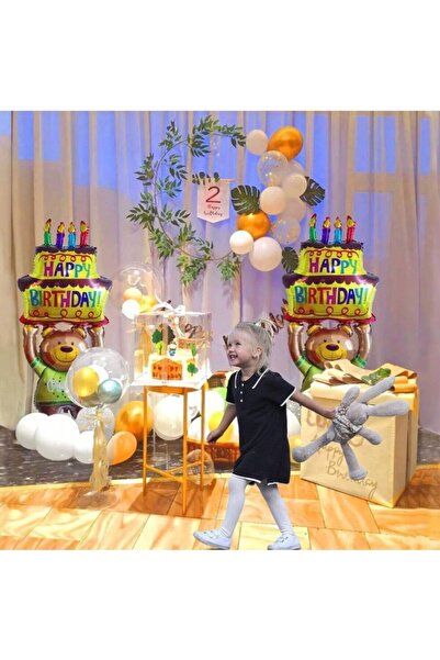 Flippy Metallic Foil Balloon 124x65 cm, Teddy Bear with Cake, Animal Figures, Multicolor, Air/Helium