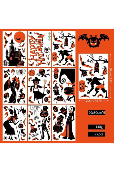 Bravebull Set de 9 coli de autocolante pentru ferestre Halloween Bravebull, m...