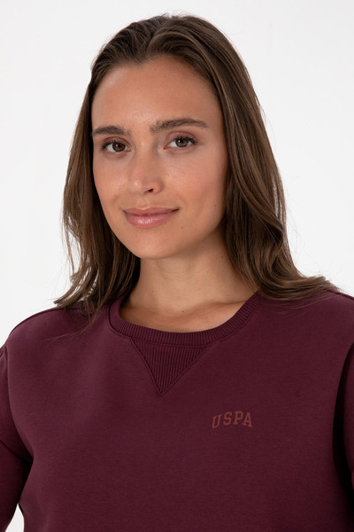 U.S. Polo Assn. Women's Burgundy Ribbed Crew Neck Basic Sweatshirt 50313586-Vr177