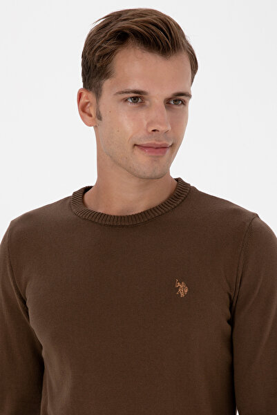 U.S. Polo Assn. Men's Slim Fit Crew Neck Brown Basic Sweater 50313713-Vr029