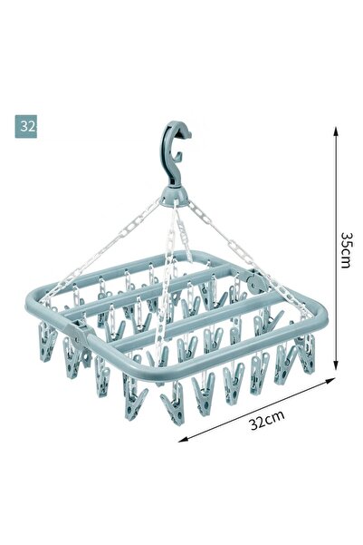 Flippy Clothes Dryer with 32 Clips, Plastic, Foldable, 360-Degree Rotation, 32x32 cm, Blue