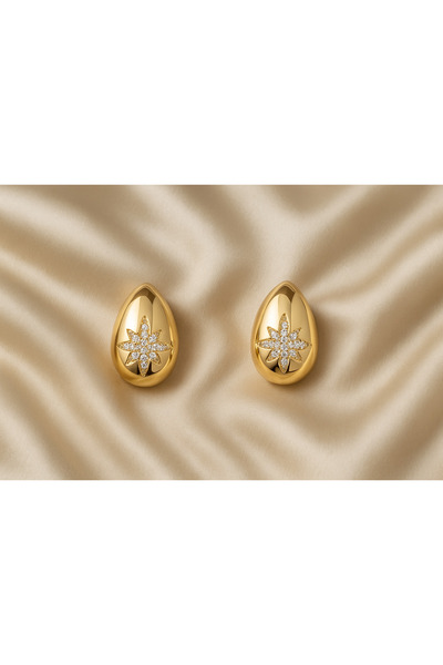 mira bujiteri Altın Damla Tasarım Zirkon Taşlı Kadın Çelik Küpe