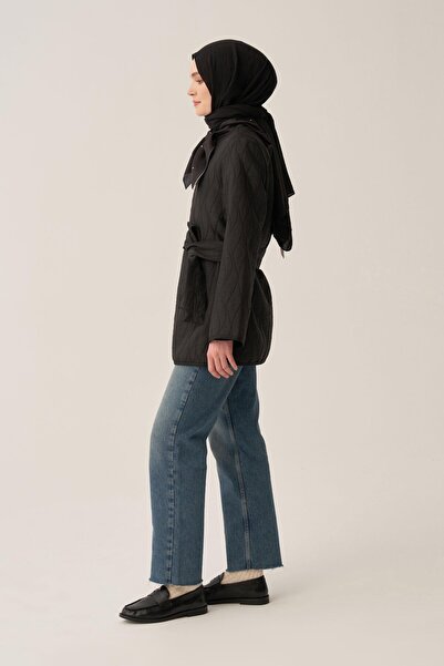 ALLDAY Черно-фино капитонирано сако с двойно закопчаване и колан