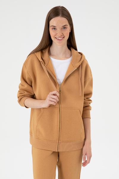 U.S. Polo Assn. Kadın Camel Şardonlu Kapüşonlu Sweatshırt 50314130-VR015